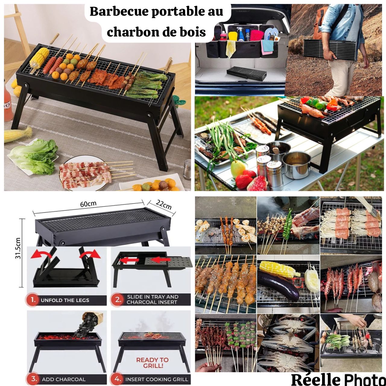 Barbecue pliable portable au charbon de bois